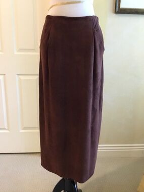 Verte Vintage Brown Faux Suede Midi Pencil Skirt